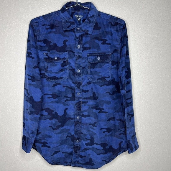 Gap Kids Blue Corduroy Camouflage Long Sleeve Button-Up Shirt Size XXL NWT - Picture 1 of 10
